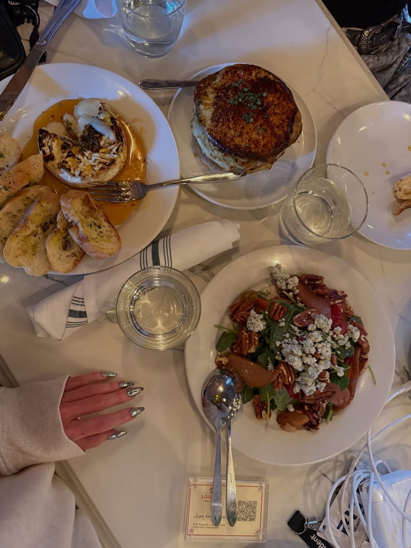Plates of food on a restaurant table